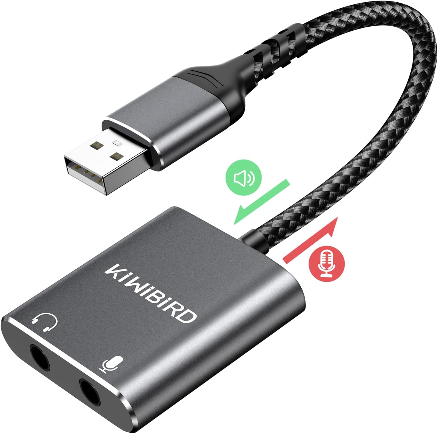 KiWiBiRD USB to 3.5mm Audio Adapter - External Sound Card, Headphone Headset & Mic Converter for PS5, PS4, MacBook, PC, Windows, Mac, Raspberry Pi