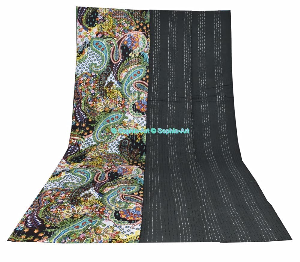 Sophia-Art Paisley Print Kantha Sofa Bedspread Indian Bed Bohemian Bedding Handmade Kantha Blanket Cover Kantha Cotton Quilt