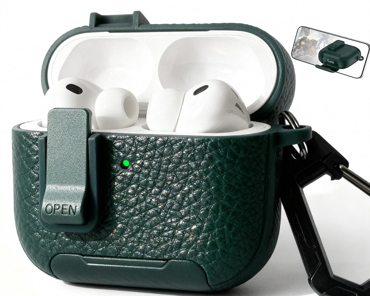 for Leather AirPods Pro 3 Case 2025 | Cute iPod Air Pods Pro 3 Case with Magnetic Lock | with Phone Holder &amp; Keychain | Airpods 3 Pro Cases for Man Women(Model A2700​​/A2931)(ArmyGreen)