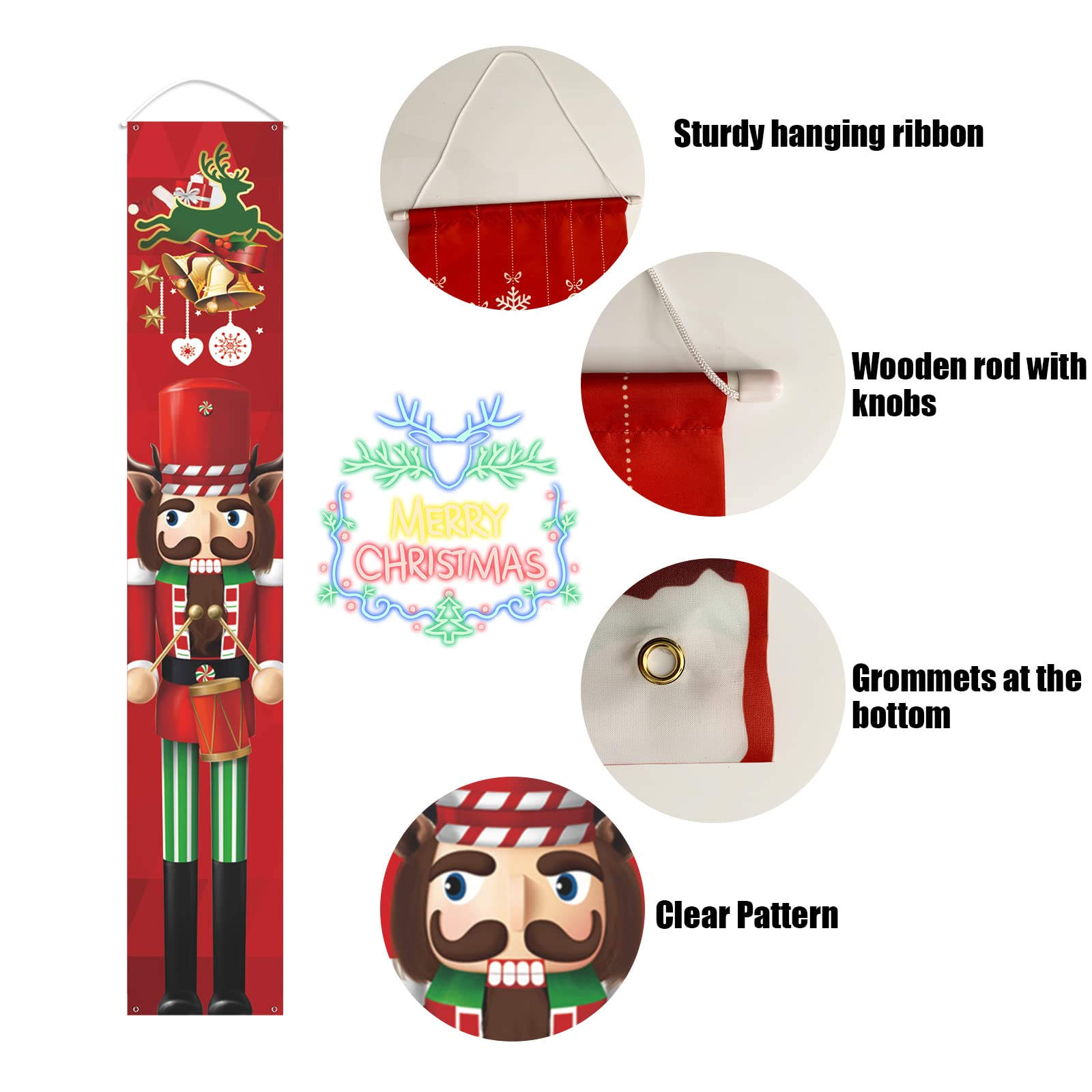 Striscione Natalizio Schiaccianoci Soldato - 30x180 Cm, Tessuto Oxford, Per Esterni/Interni - Foto 7