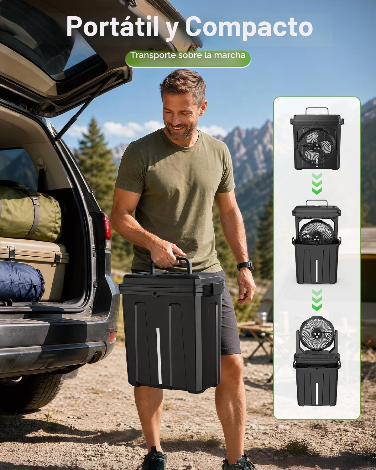 Ausic Ventilador de nebulización portátil oscilante de 10 pulgadas y 9 L mejorado con luz, [máximo 55 horas] Ventilador de carrito de golf para patios exteriores, ventilador de refrigeración de agua