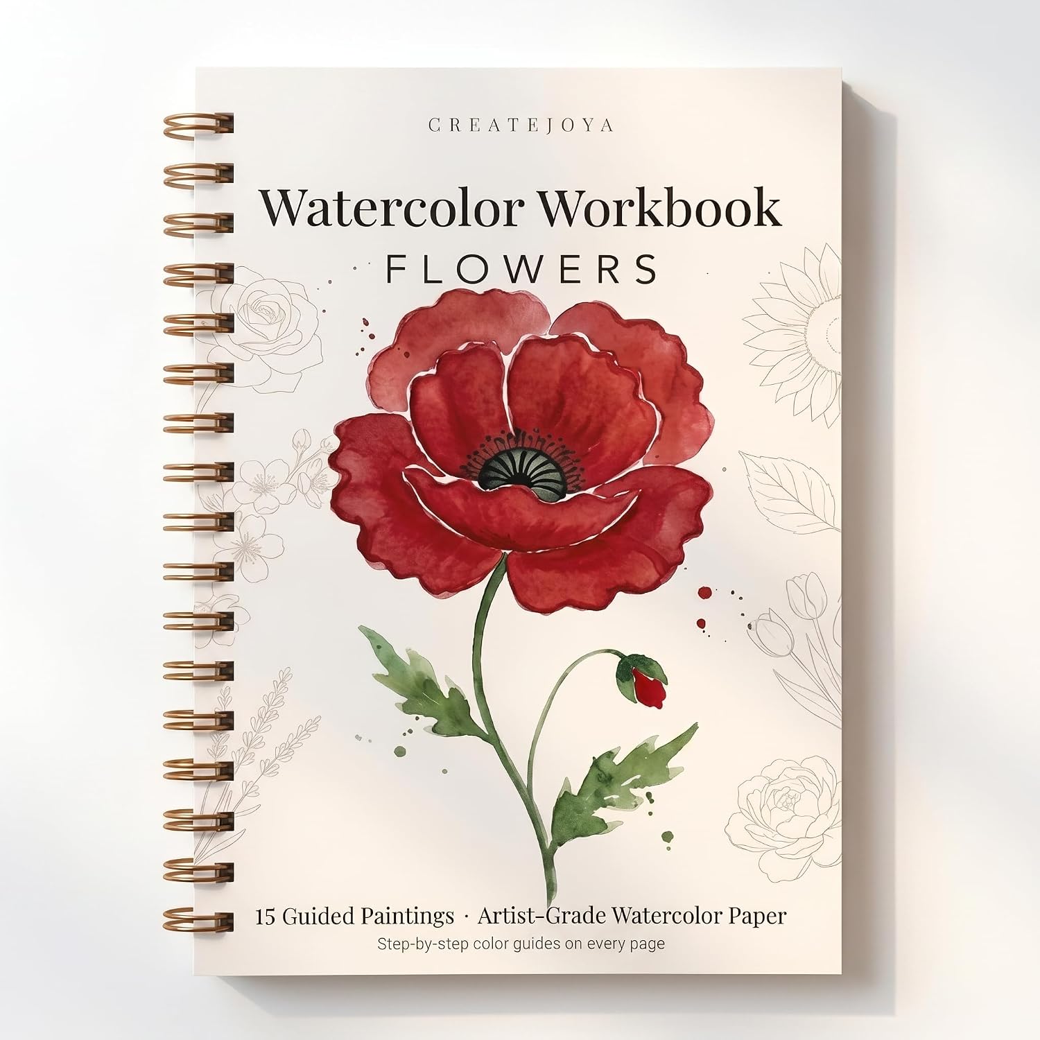 Createjoya Watercolor Workbook for Adults, Beginner Flower Coloring Book