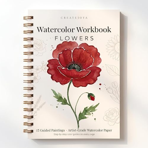 Createjoya Watercolor Workbook for Adults, Beginner Flower Coloring Book |