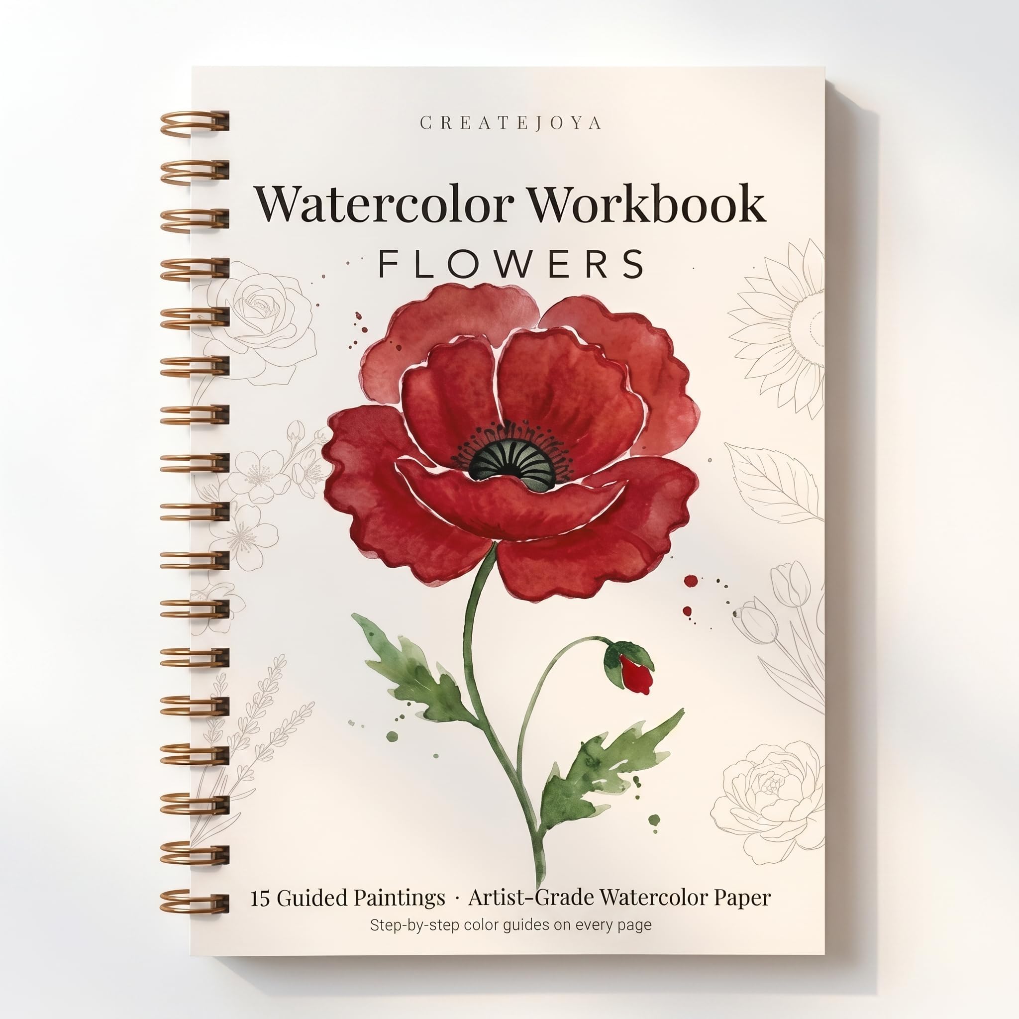 Createjoya Watercolor Workbook for Adults, Beginner Flower Coloring Book