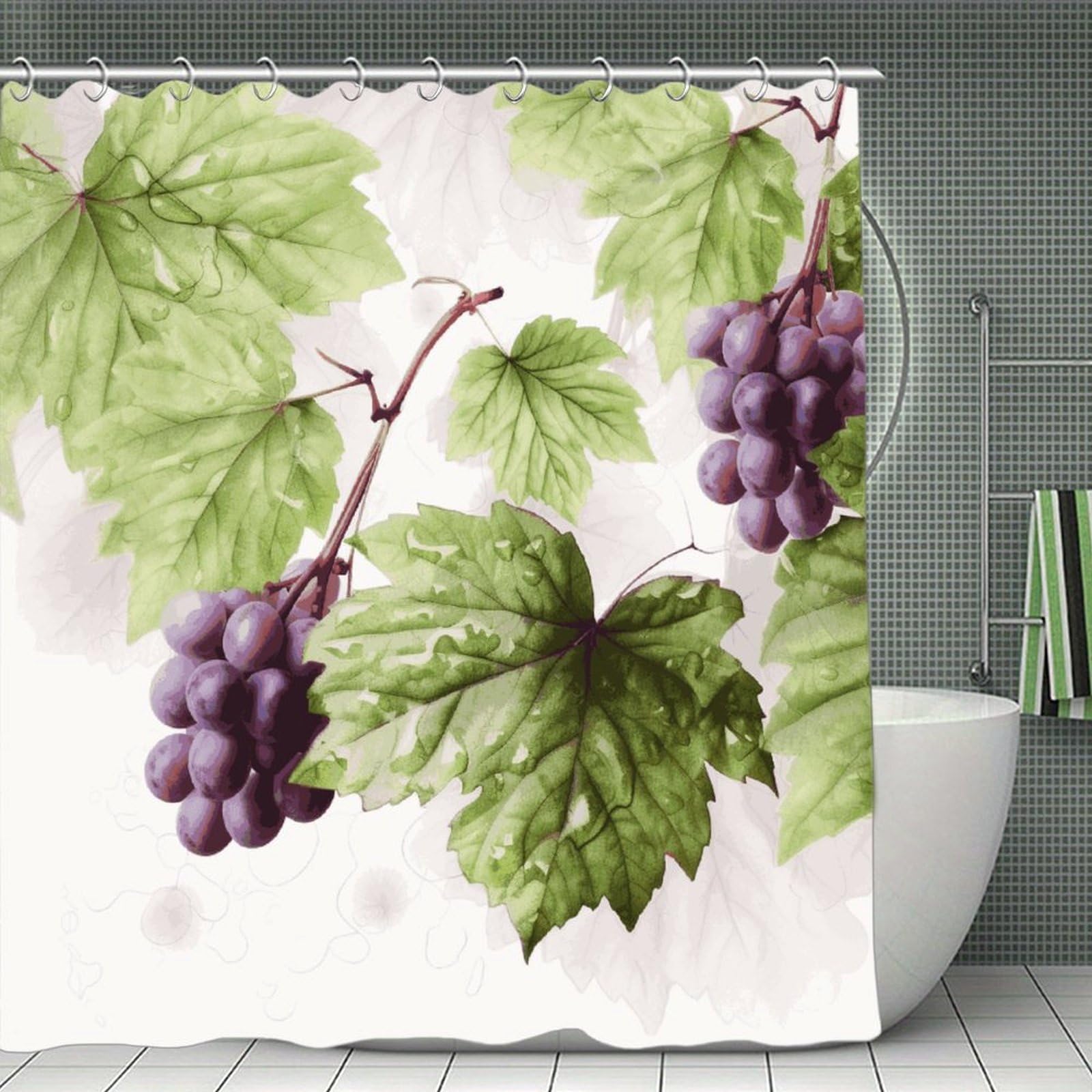JTREHY Beautiful Grape Leaves Shower Curtain Waterproof Bathroom Shower Curtain Machine Washable Bath Curtains Polyester Cloth Bath Curtains for Bathroom Showers 70.8×70.8Inch