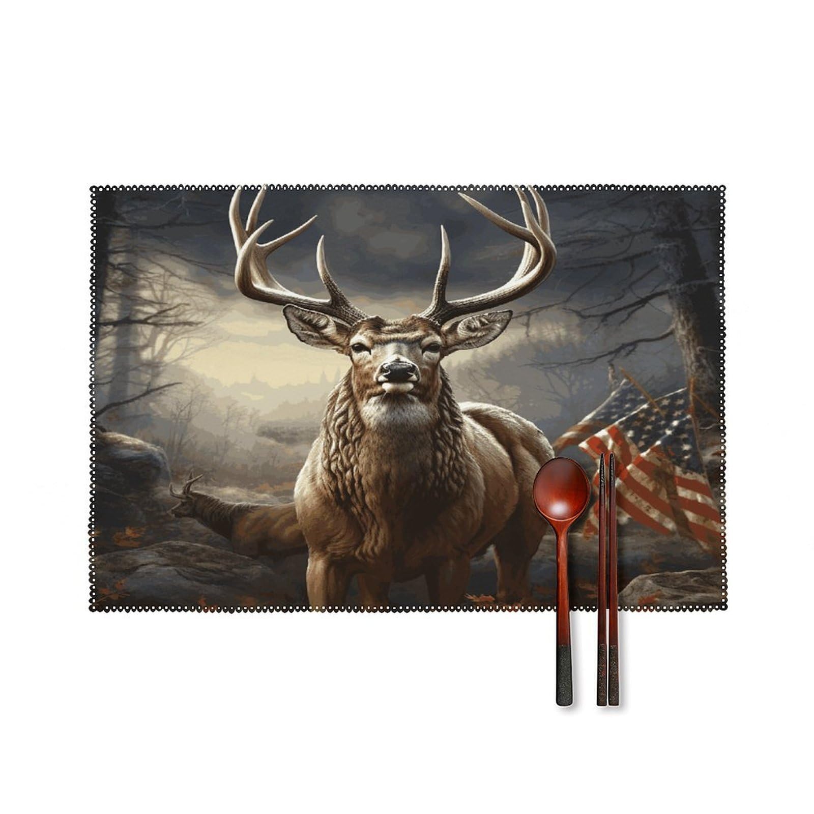 Deer Hunting Season Placemats Washable Canvas Place Mats Decoration Placemat for Dining Table Easy to Clean Tables Mat Set of 6 for Kitchen Dining Room Coffee Table