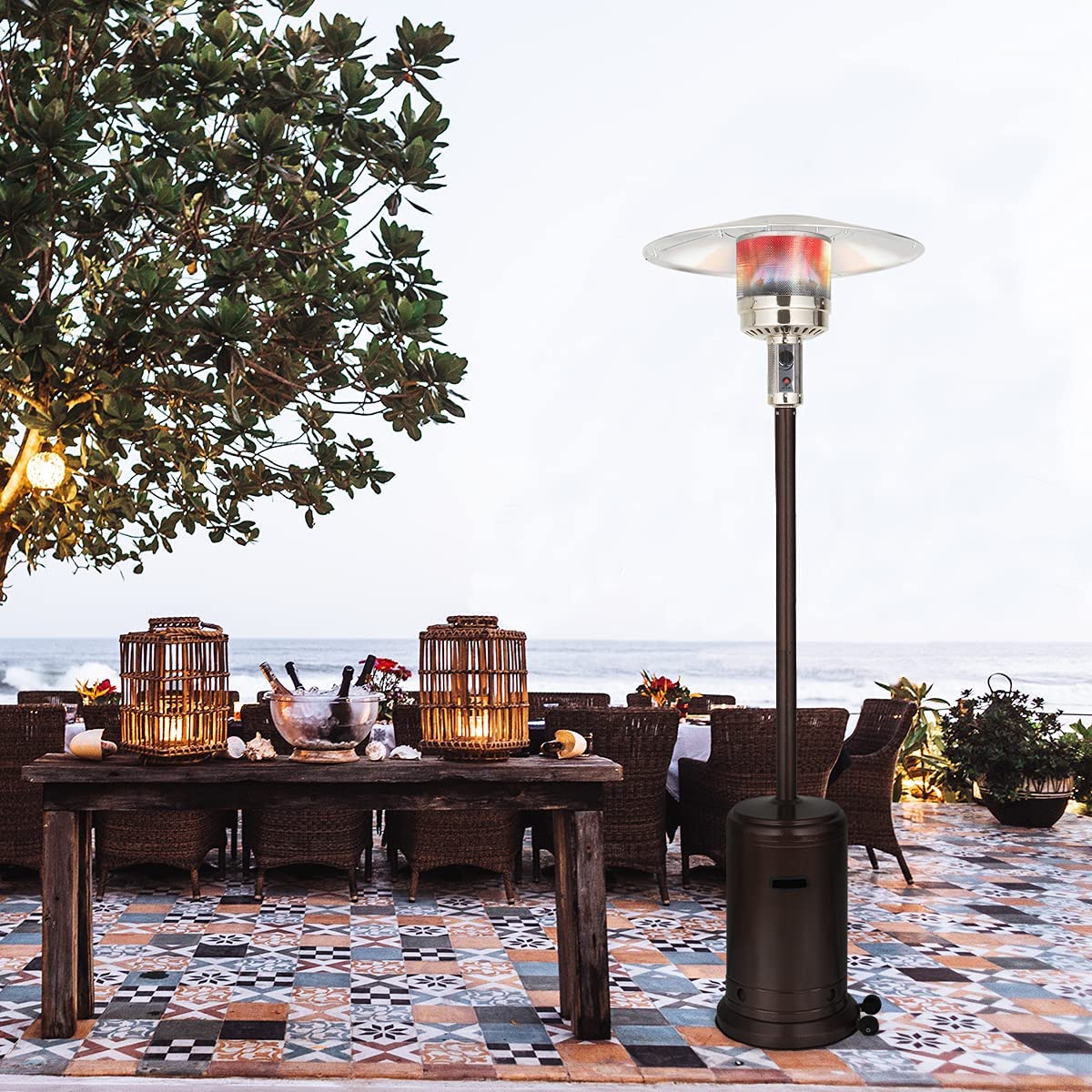 UPHA 48000 BTU Outdoor Patio Heater with Portable Wheels, Bronze Propane  Space Heater with ETL Certification, Commercial u0026 Residential 87-inch Floor  Standing : Patio, Lawn u0026 Garden - Amazon.com