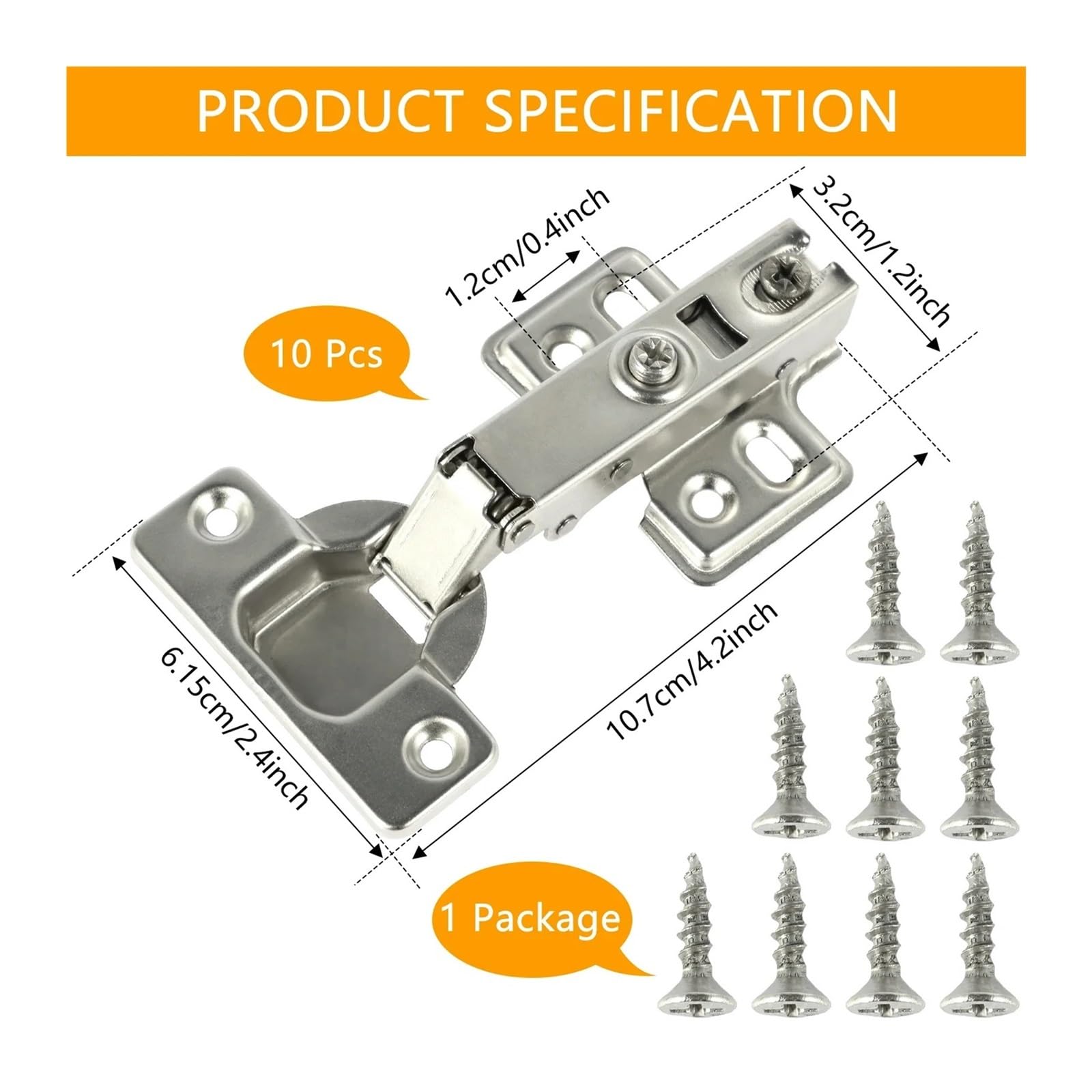 Soft-Close-Scharnier CRS, 10er-Pack, Nickel | Verdeckter 35-mm-Becher, vollständig aufliegend, hydraulischer Dämpfer, inkl. Schrauben, for Schränke