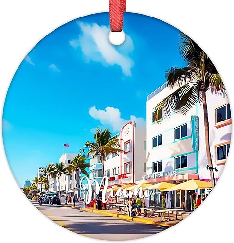 Adorno de Miami para decoración de árbol de Navidad, Florida, Estados Unidos, centro de la ciudad, adorno de Navidad, recuerdo de viaje, adornos
