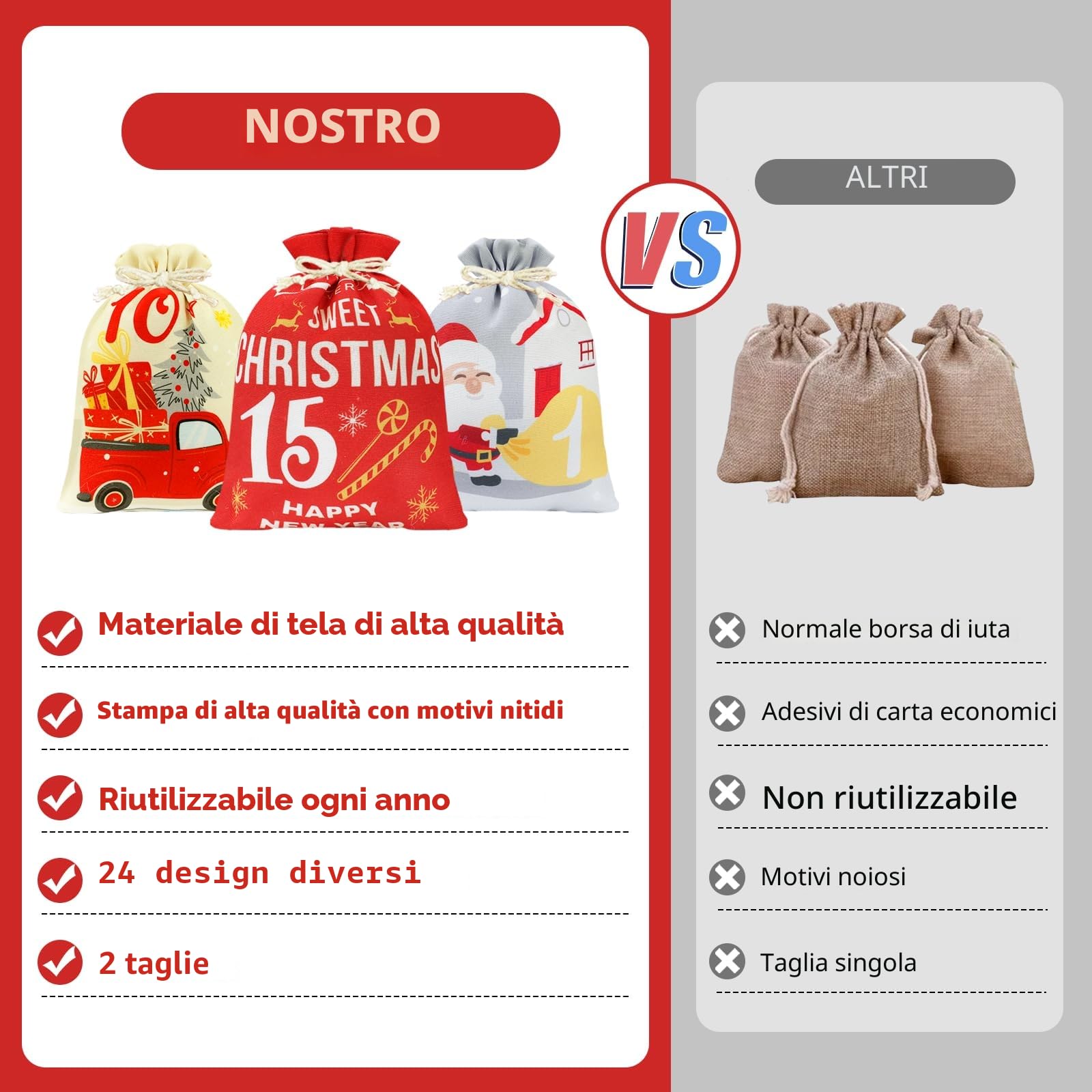 Calendario Avvento Fai da Te, Sacchetti Calendario Avvento Bambini, Kit Calendario Dell Avvento Fai da Te, Grande Calendario Avvento 2026 Fai da Te da Riempire Stoffa, Sacchetti Avvento Natale