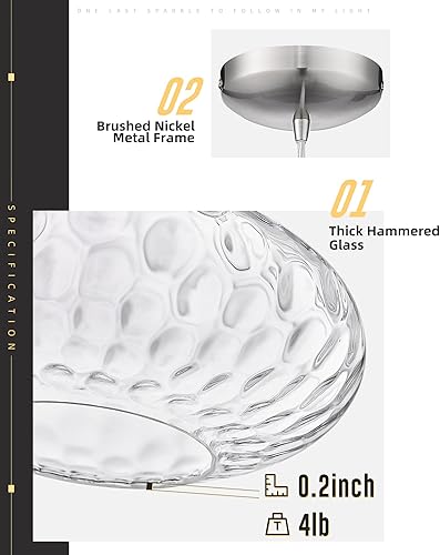 Miniatura 4 de AUTELO Lámpara colgante de cocina de vidrio con luz colgante de vidrio martillado para isla de cocina, sala de estar, comedor H9164