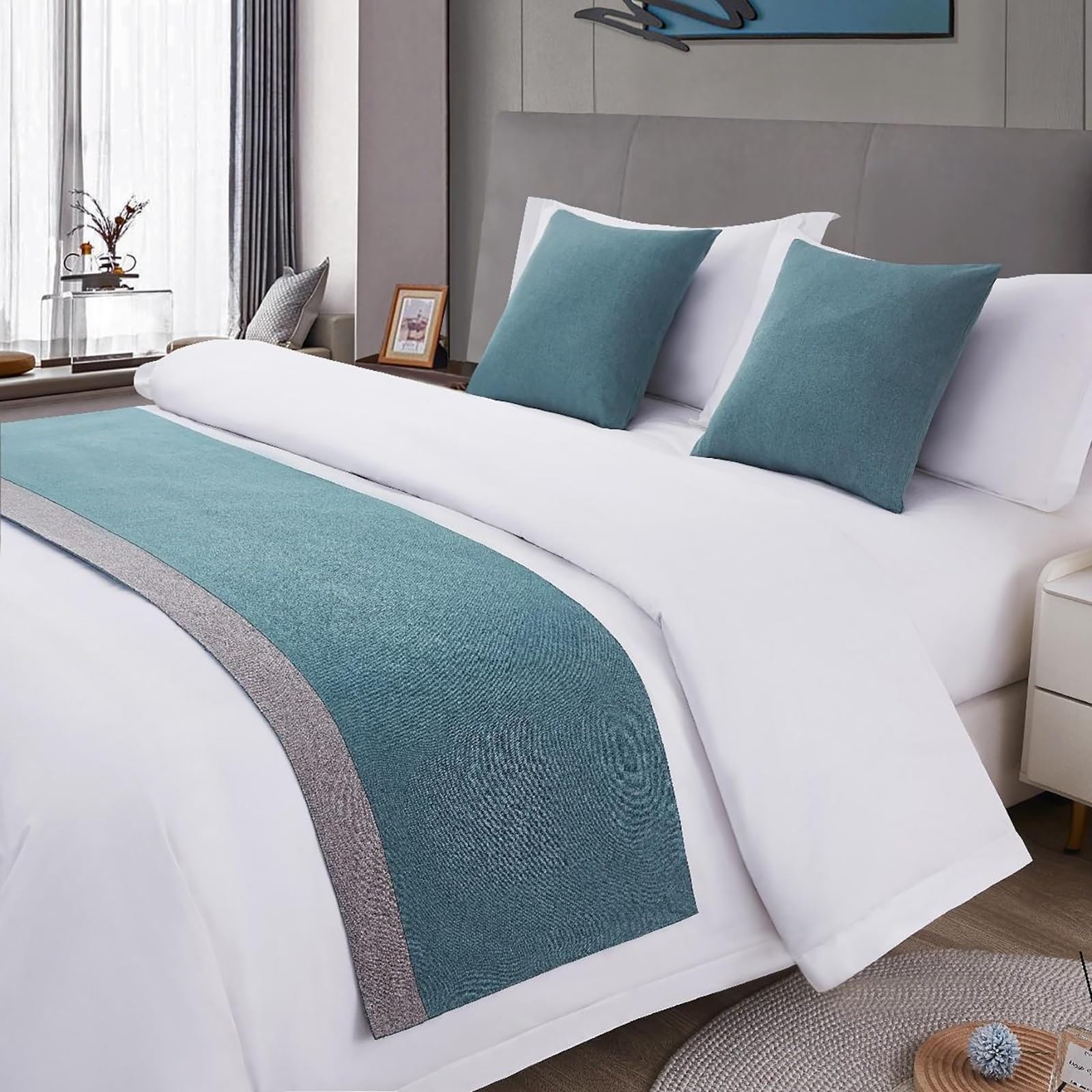 VNVFJKLO bed runner, Bicolor Splicing Bed Runner King Scarves Cotton Hemp Bedspread Bedding Decorative End Scarf For Double Single Hotel Home Guestroom(E,50 * 240cm for 180cm Bed)