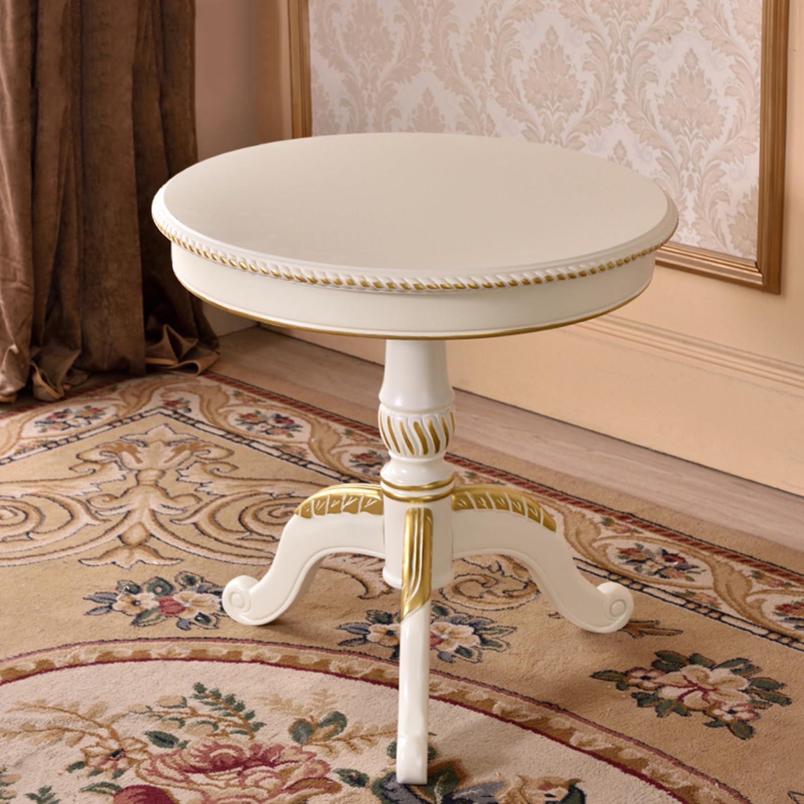 Tavolino rotondo, piccolo tavolo da pranzo in legno retrò, bianco