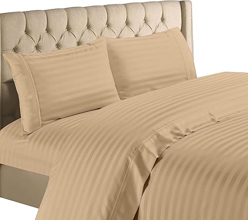 Spring Home - Juego de sábanas de 1200 hilos, 100% algodón egipcio, bolsillo profundo, a rayas Dobby (King, gris pardo)
