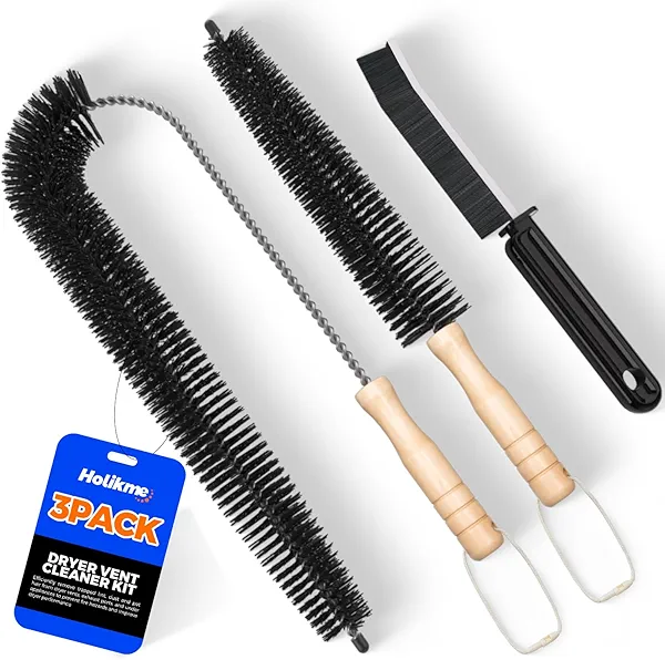 Holikme 3 Pieces Dryer Vent Cleaner Kit - Lint Removal Cleaning Tool,Dryer Vent Trap Cleaning Brush,Long Flexible Refrigerator Coil Brush,Crevice Gap Cleaning Tool Brush
