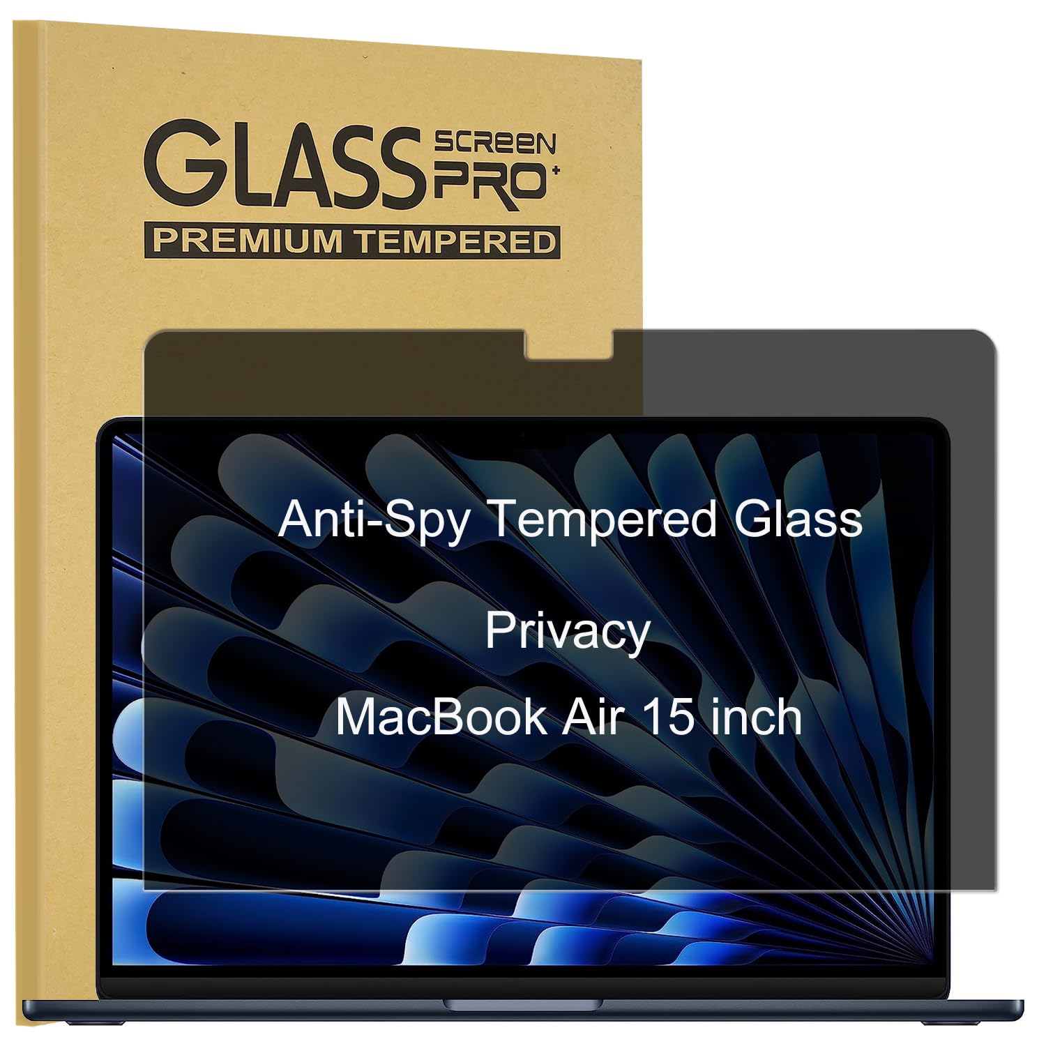 Privacy Tempered Glass Screen Protector for MacBook Air 15.3 inch M5/M4/M3/M2 Chip (Model A3448 A3241 A3114 A2941), Anti-Spy Anti Blue Light Anti-Glare 9H Anti Scratch Full Adhesive Laptop Screen Film