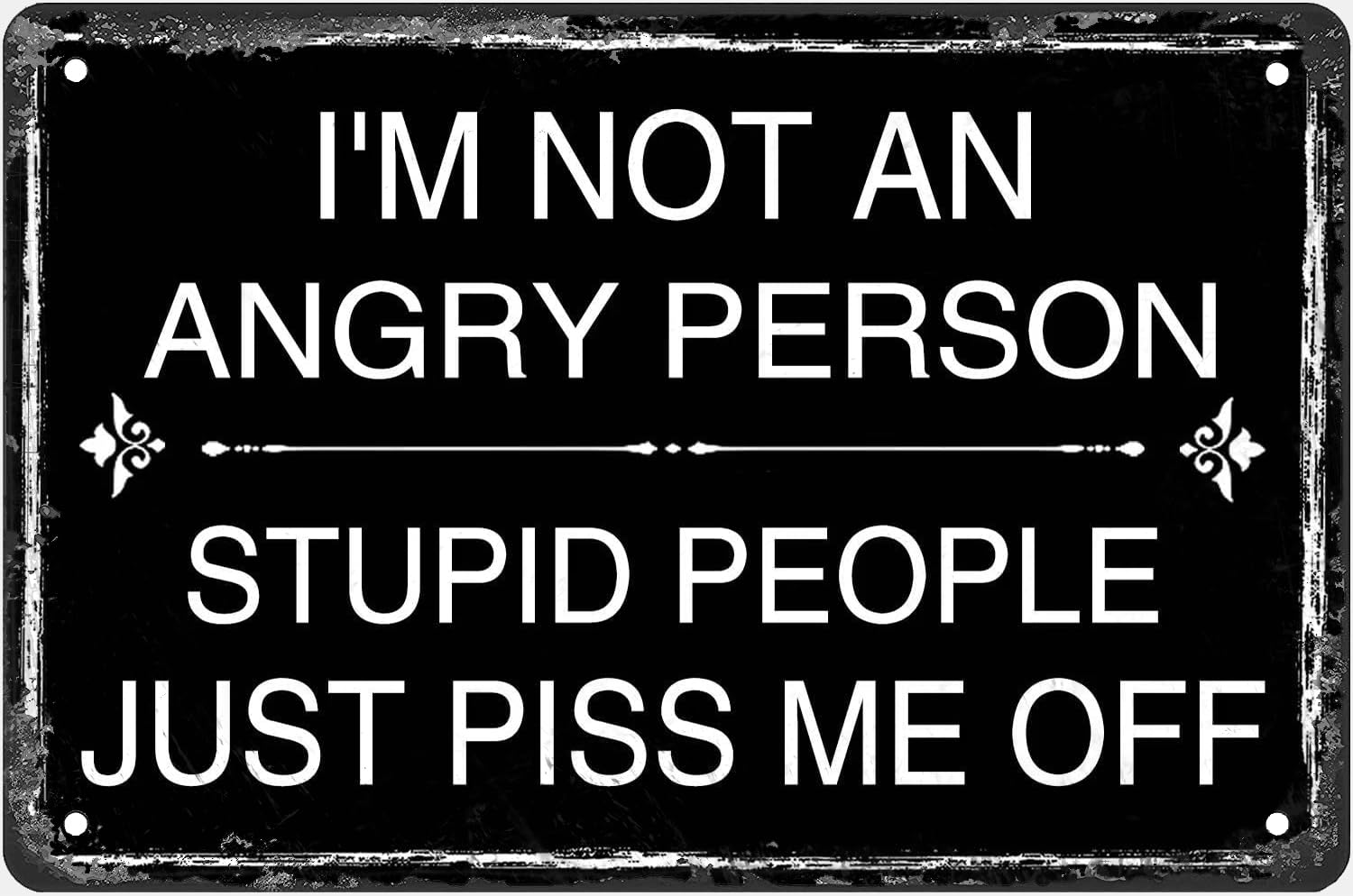 Funny Sarcastic Metal Tin Sign I'M Not An Angry Person Stupid People Just Piss Me Off Wall Decor Man Cave Bar Club Cafe Gift For Women Men 8x5.5 Inch Plaque Tin Sign