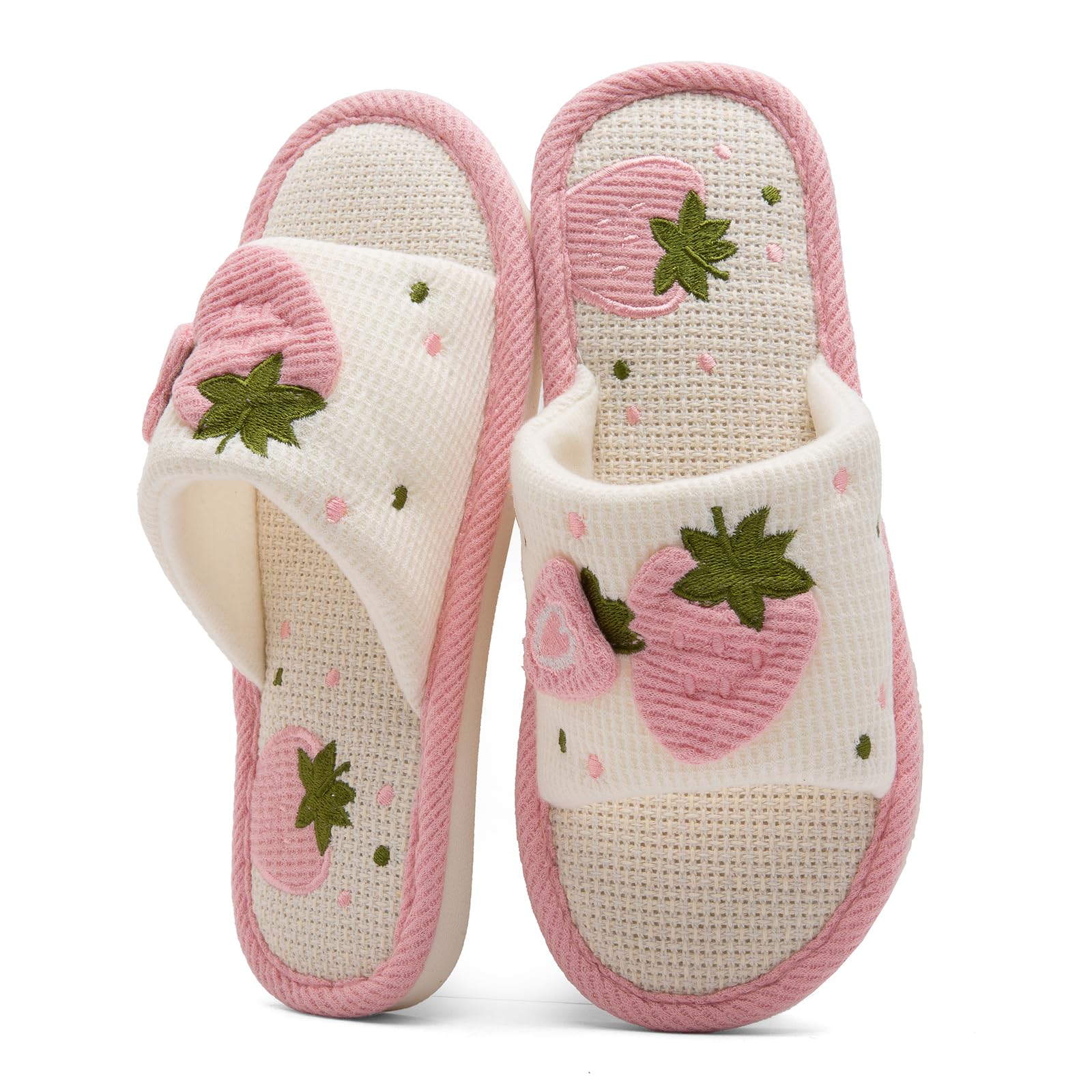 Women House slippers linen cotton breathable slippers bedroom shose indoor non slip open toe for all seasons lightweight