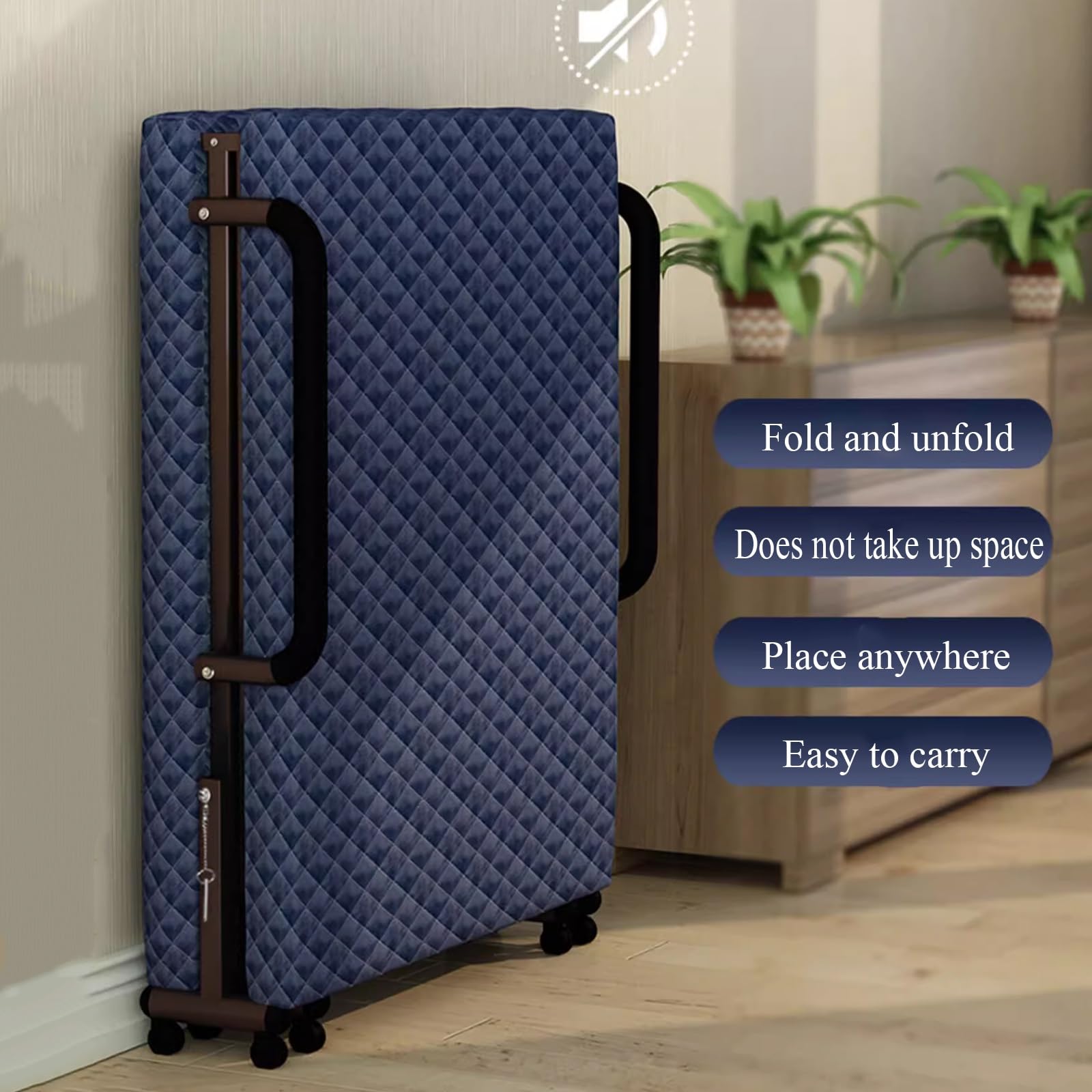Brandina Pieghevole con Materasso 90x200, Letto Portatile Adulto Pieghevole con Ruote Facili da Trasportare, Struttura Resistente, Regolabile in 6 Posizioni(Brown,65 * 190cm)