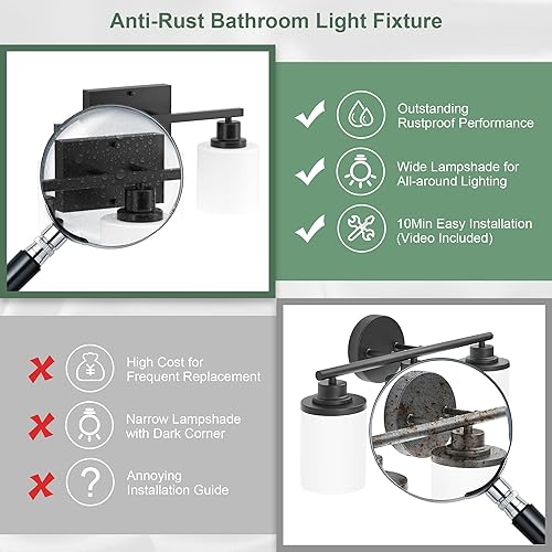 Miniatura 4 de Luces de baño negras sobre espejo, lámpara de tocador antioxidante para baño, lámpara de pared moderna de 3 luces para sala de estar, base E26