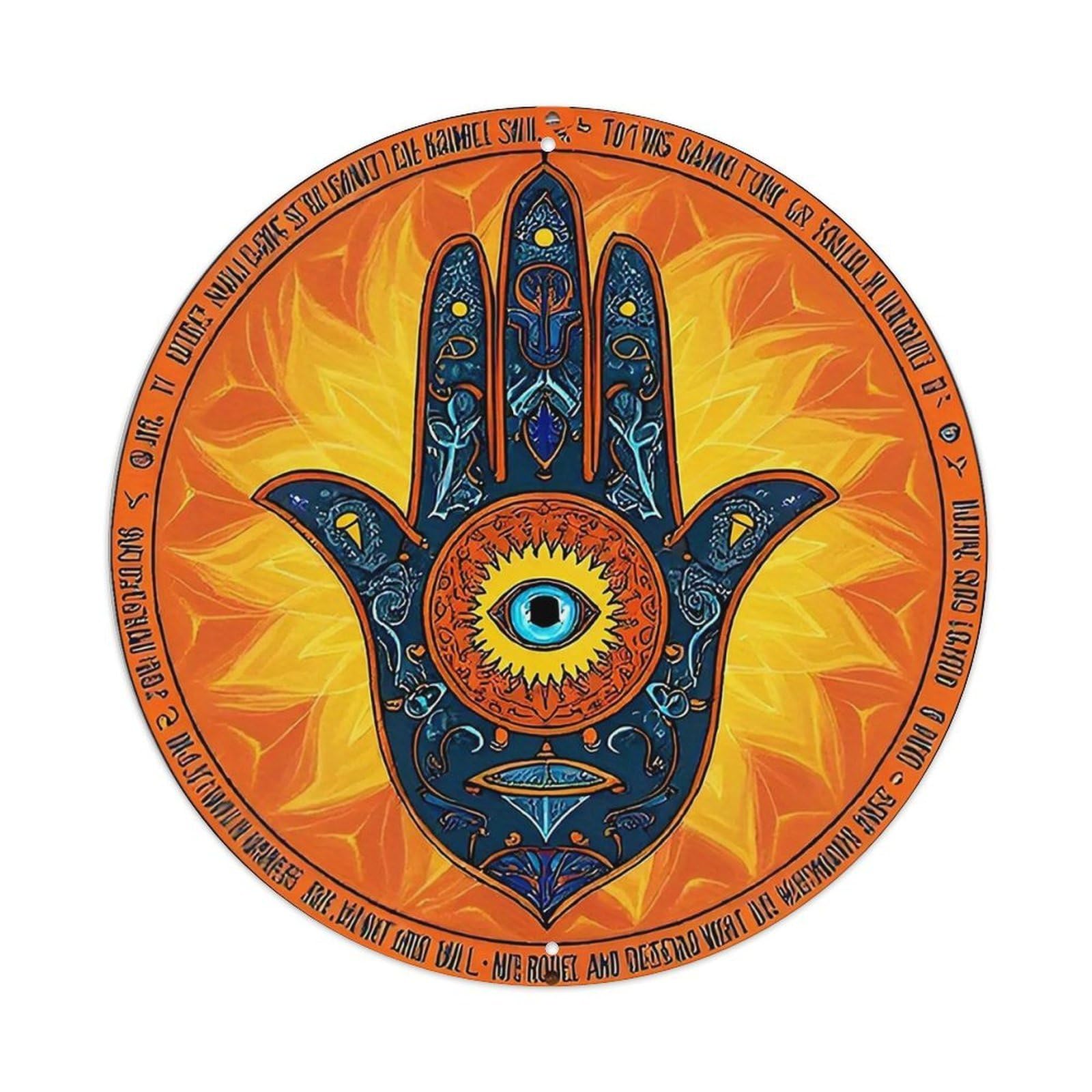 Mystic Hand Eye Symbol Design Tin Sign Metal Poster Vintage Metal Signs for Home Man Cave Bar Cafe Kitchen laundry room Wall Decorations 8x8 inches