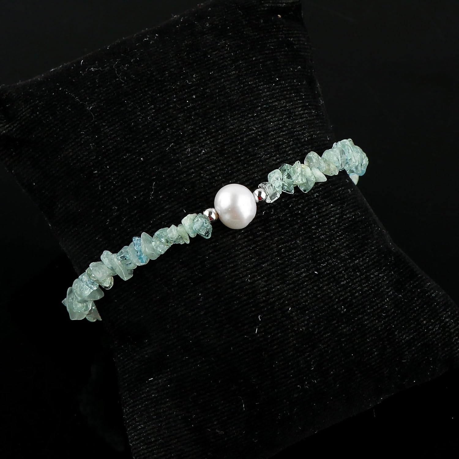 CRYSTALIS Natural Aquamarine Beads Slider Bolo Bracelet with Elegant Pearl, Uncut Chips Nuggets Crystals, Chakra Healing Gemstone, Women Jewelry, 925 Sterling Silver Slider 10 inch - Image 4