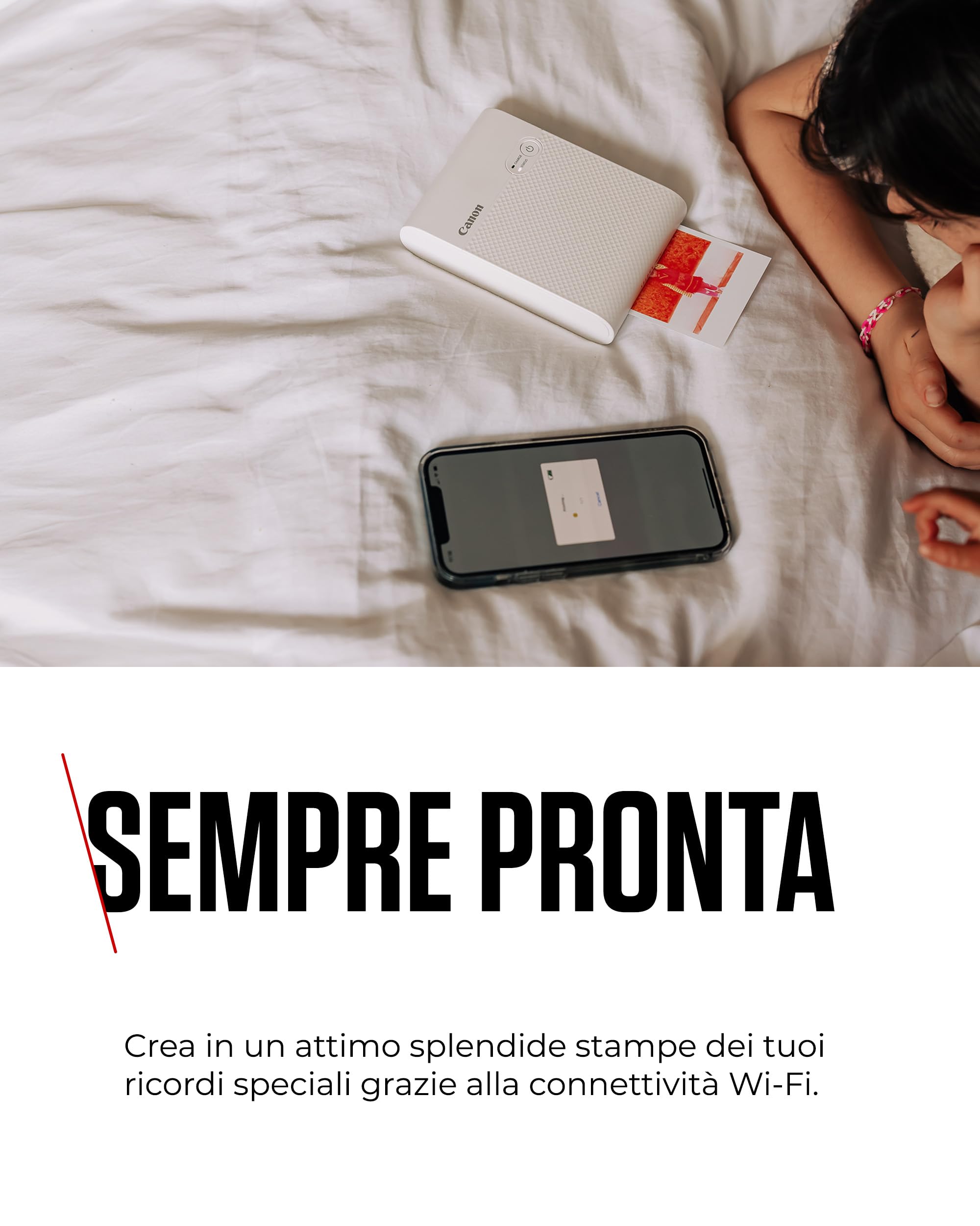 Canon SELPHY SQUARE QX10 Stampante Fotografica Portatile Wi-Fi - Stampe di Alta Qualità, Modalità Creative - Mini Stampante Portatile per Scrapbook e Album Fotografici, Bianco