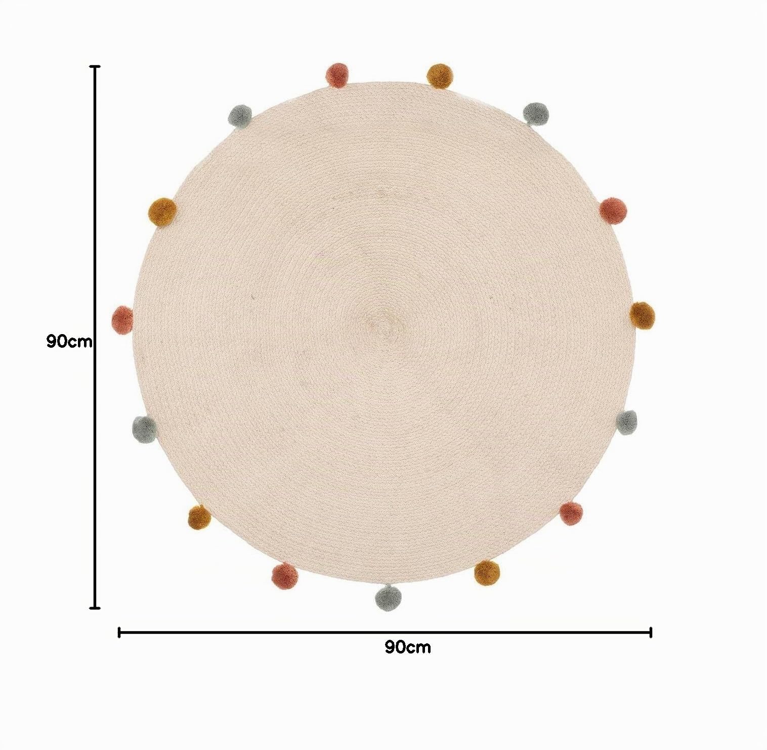 Atmosphera - Alfombra Infantil - algodón y Pompones - Beige - D90 cm