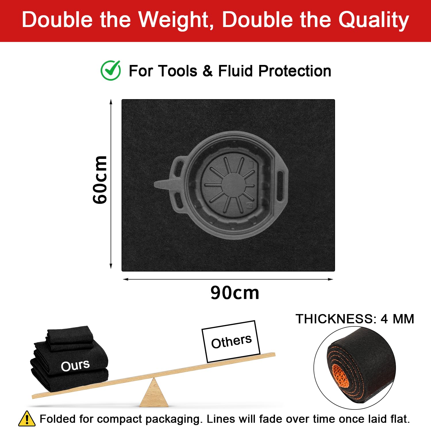 Aothia Ölsaugmatte 60x90cm 4mm Wasserdicht Für Auto Motorrad | 4mm doppelschichtiges Polypropylen absorbiert Öl;Wasserdichte Gummibasis schützt den Boden vor Flüssigkeitsflecken;Schneidbar