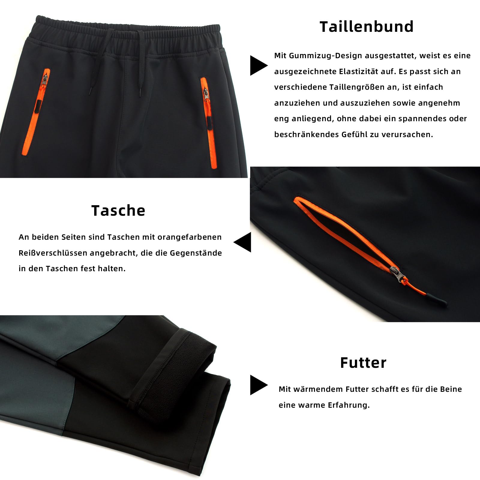 Hill & Sea Pantalon de ski pour enfant - Imperméable - En softshell - Taille élastique - Doublure polaire - Chaud