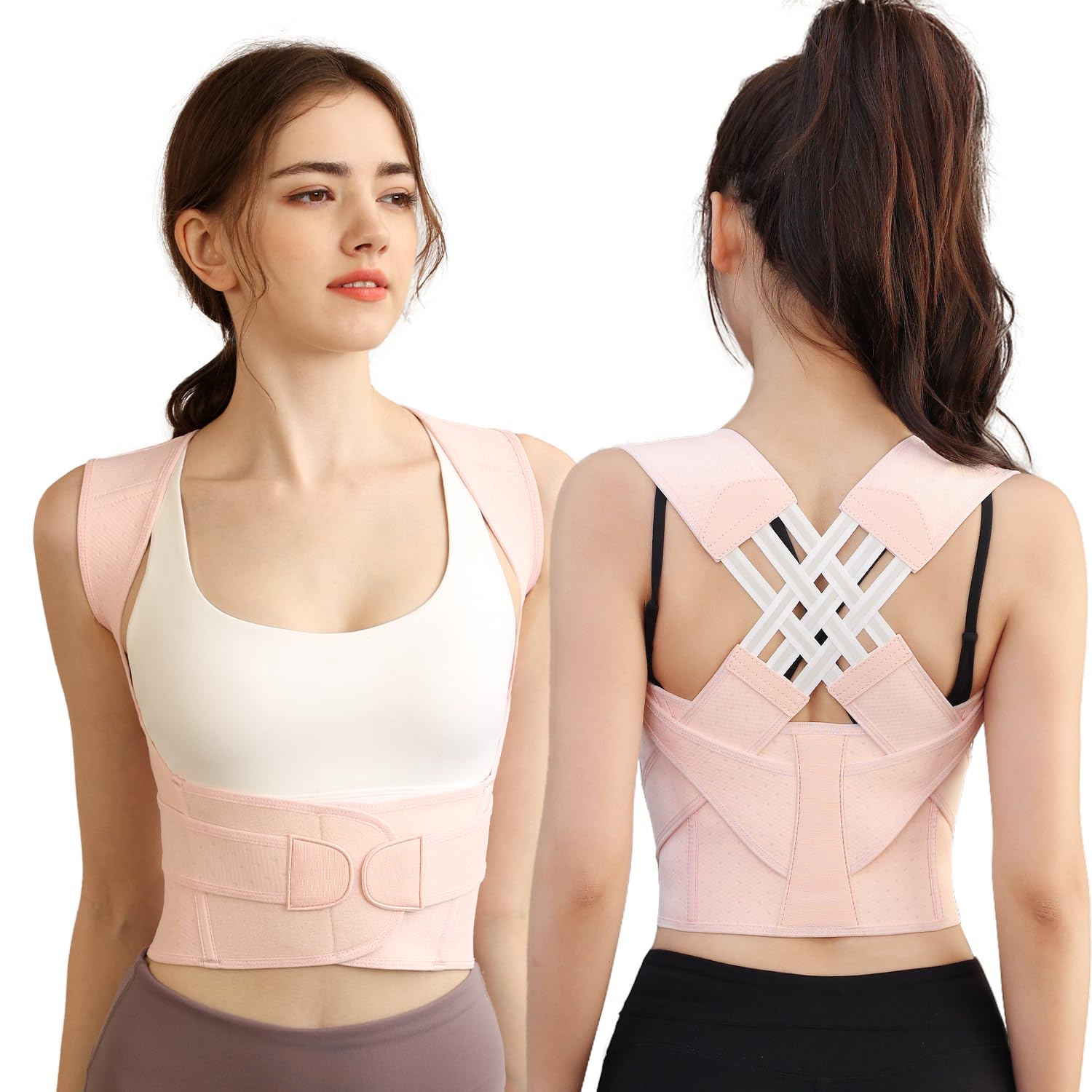 CCYOJinChen Correttore Posturale per Donne e Uomini, Tutore per la Schiena Completamente Regolabile Comodo e Traspirante, Fornisce Sollievo dal Dolore al Collo, alle Spalle (Rosa, XL)