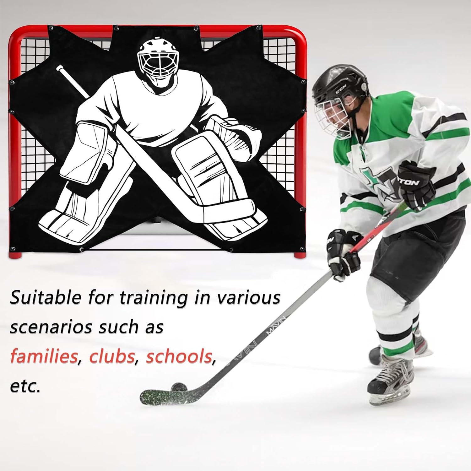 Ice Hockey Training Target: Durable Quick Install PVC Goalie for Shotting Accuracy Skill Development Suit Indoor Outdoor All Weather - for Youth Adults with 7 Hole - 1 Piece