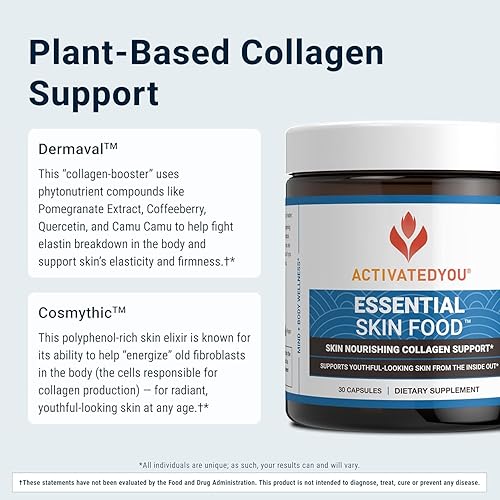 Miniatura 7 de ACTIVATEDYOU Essential Skin Food, suplemento nutritivo para el cuidado de la piel, colágeno y elastina, 30 cápsulas