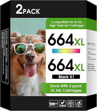 664XL Ink Cartridge Compatible for HP 664 Ink Cartridges Black and Color 664XL Ink Works with Deskjet 5275 4676 4536 4535 3775 3635 2675 2135 1115 Printer 1 Black, 1 Color 2-Pack