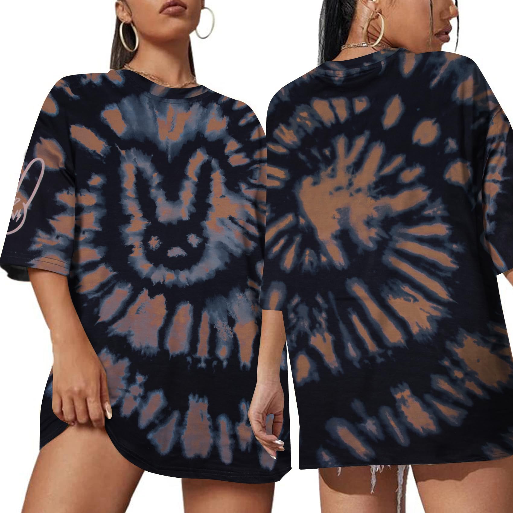 DUTUTBad Bunny Shirt Women Rabbit Graphic Oversized Shirts Funny Rapper Hip Hop Concert Fans Gift Tie-Dyed Short Sleeve Tops