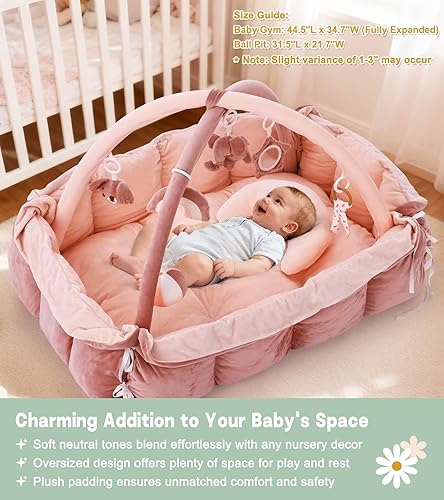 Miniatura 5 de Tapete 5 en 1 para gimnasio y tiempo boca abajo, almohada para el tiempo boca abajo y 12 tarjetas de aprendizaje, tapete de actividad de felpa con 6