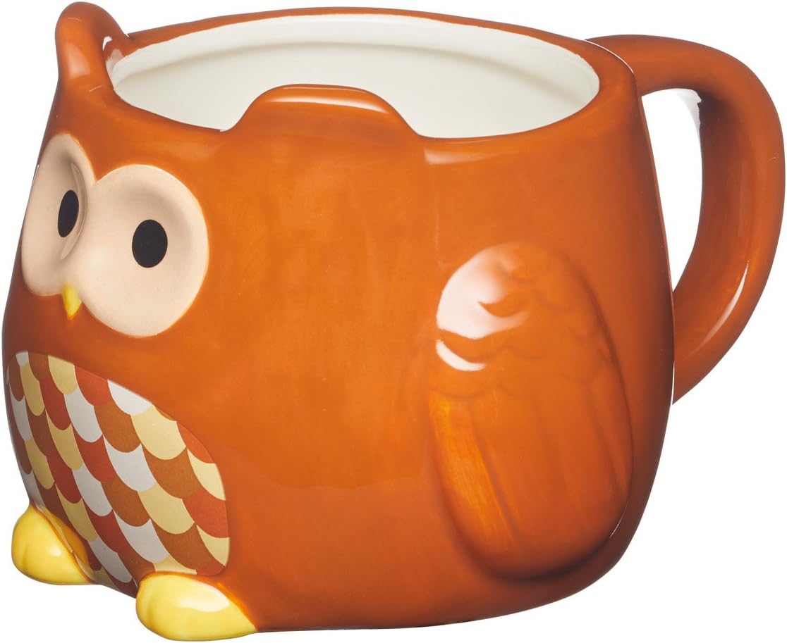 KitchenCraft Painted Ceramic Novelty Owl Mug, 45 ml (16 fl oz) - Brown