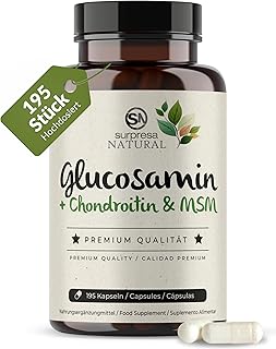 Glucosamin Chondroitin & MSM Kapseln hochdosiert I 1x 195 Kapseln I 4500 mg pro Tagesdosis I Nahrungsergänzungsmittel ohne Zusatzstoffe & laborgeprüft I 1 Monatsvorrat