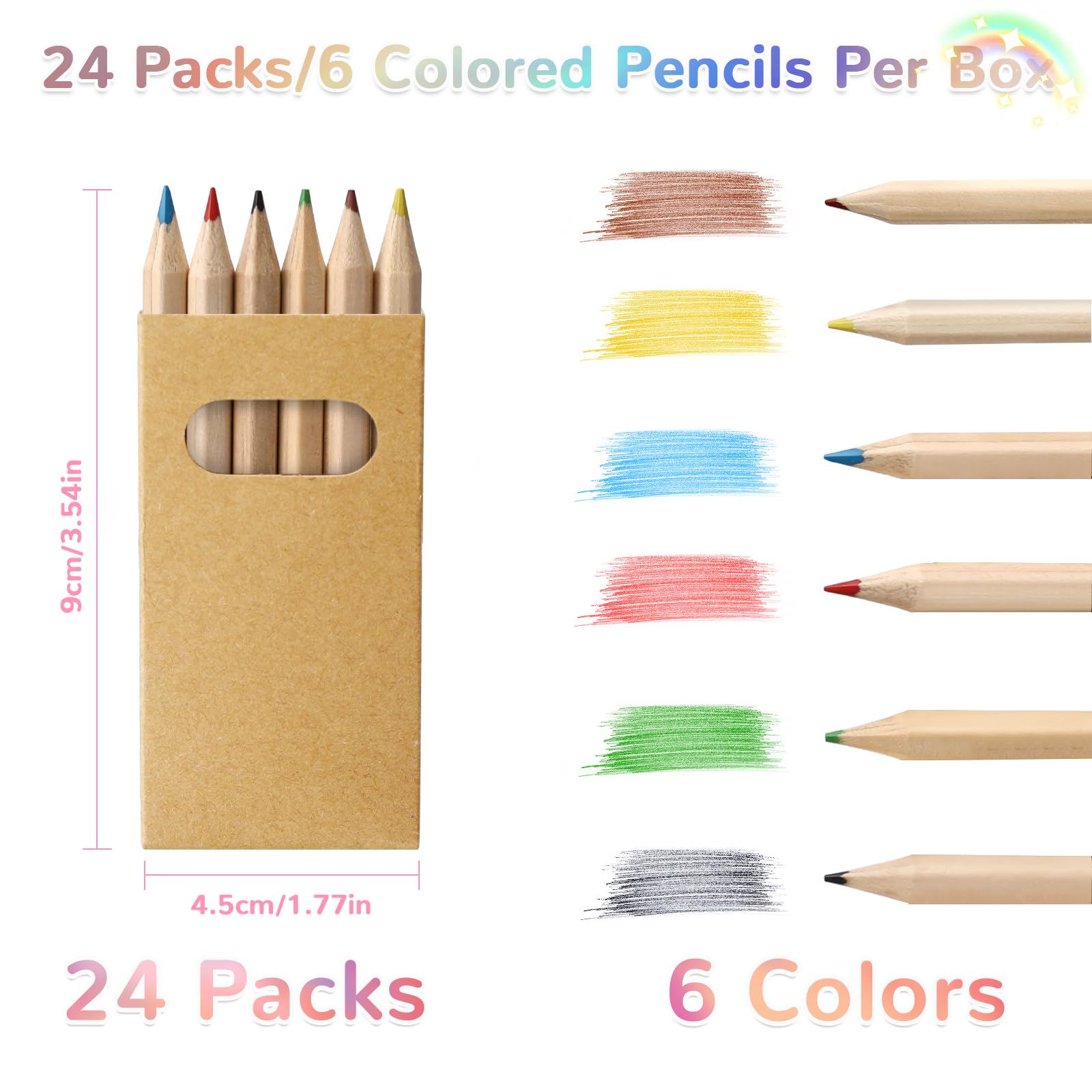 144 Mini Lápices De Colores En 24 Cajitas De 6 Colores, Tamaño 8.5 Cm, Ideales Para Niños De 3 Años En Adelante