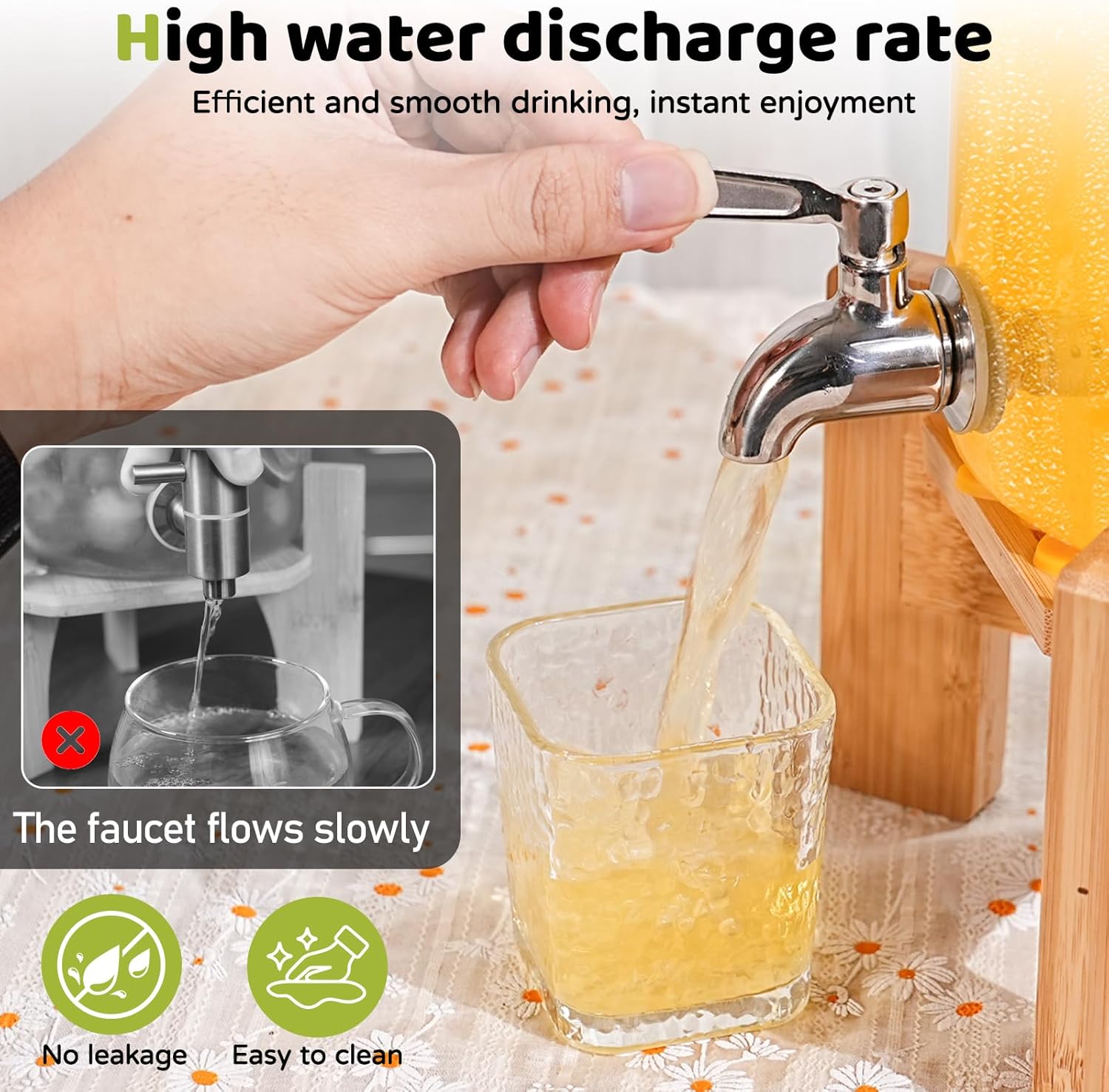 2 PCS 1.6 Gallon Drink dispenser, Large Water Glass Beverage Dispenser With Wood Stand for Parties With Stainless Steel Spigot, Ideal for Lemonade,Juice, Tea, and Party Drinks - Image 5