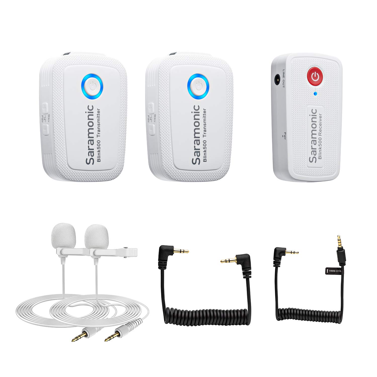 Ultracompact 2.4 GHz 2-Person Wireless Clip-On Mic System w/Lavs for Cameras & Mobile (Blink 500 B2), White,2X TX - TRS/TRRS, BLINK500B2W
