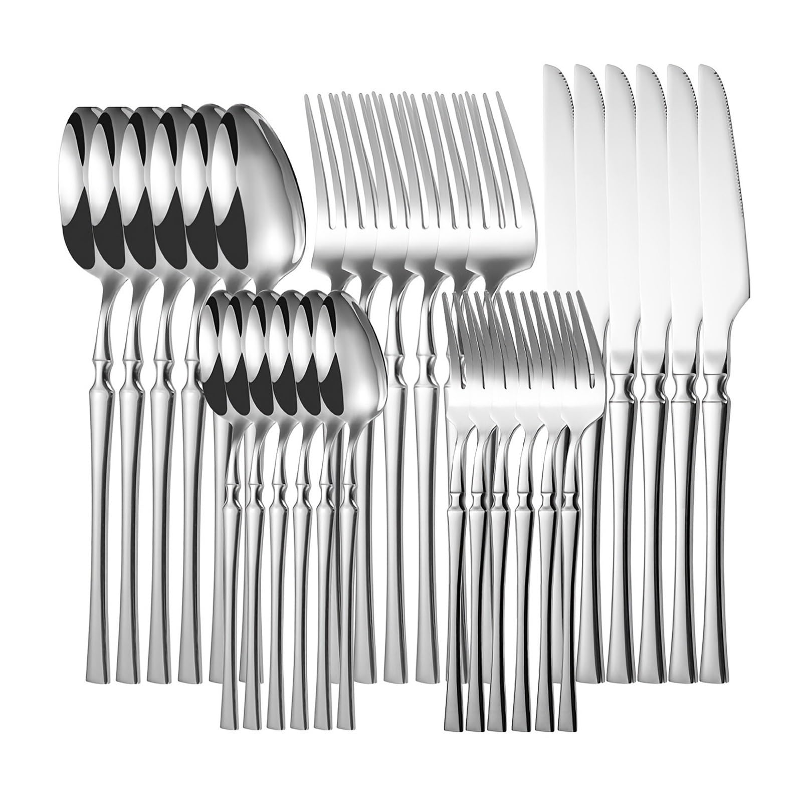 Juego de cubiertos de acero inoxidable de 24 piezas, acabado plateado | Set de vajilla con cuchara, tenedor y cuchillo para hogar y comedor comercial(30pcs silver)