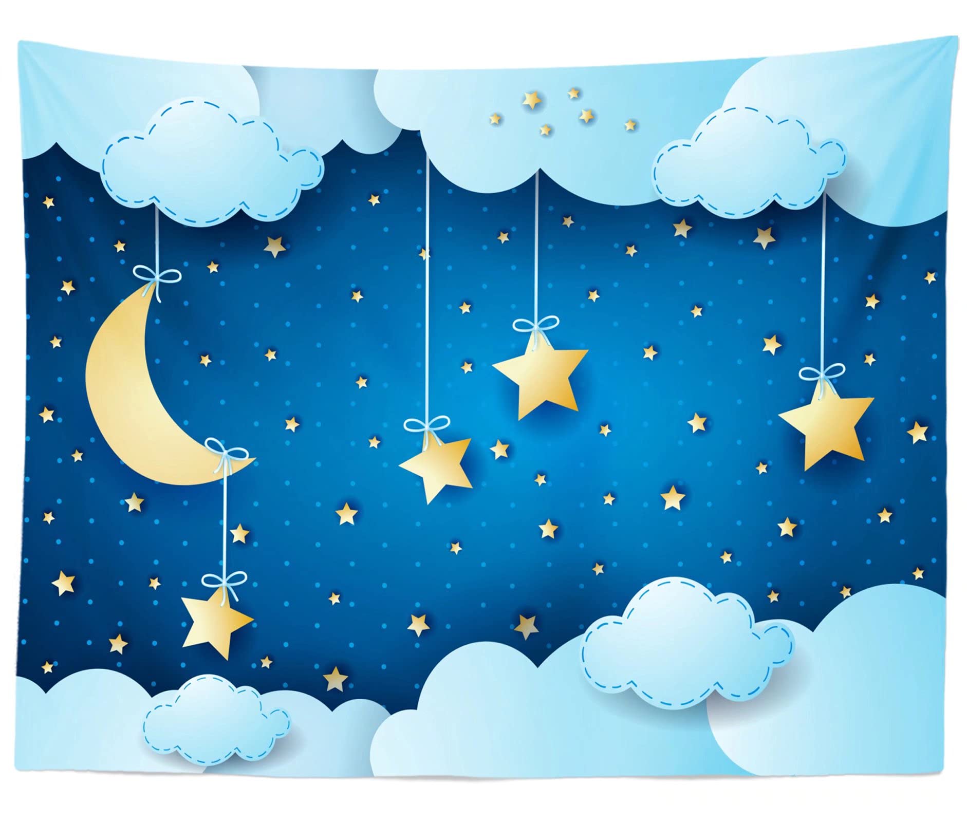 9x6ft Fabric Clouds Stars Moon Tapestry Photography Backdrop Living Room College Dorm Apartment Bedroom Aesthetic Large Mural Wall Art for Boys Girls Newborn Baby Fantasy Wall Hanging