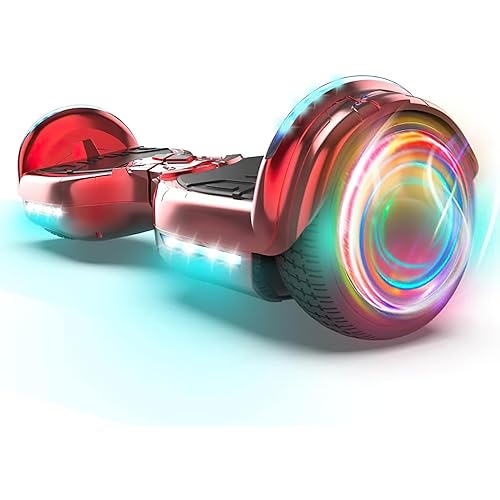 Electric Hoverboard for Kids, Hover board with Wireless Bluetooth Speaker and LED Flashing Wheel Lights, 6.5" All Terrain Hoverboard Max Speed 9 MPH, Max 165lbs​ (Chrome Red)