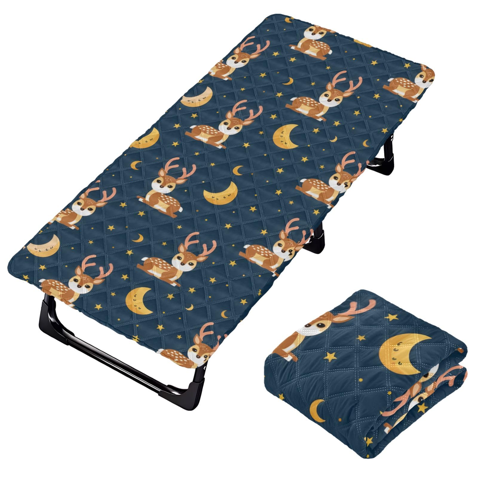 Portable Toddler Bed Sheet for Kids Deer in Night and Moon Stars Travel Bed Fitted Sheet