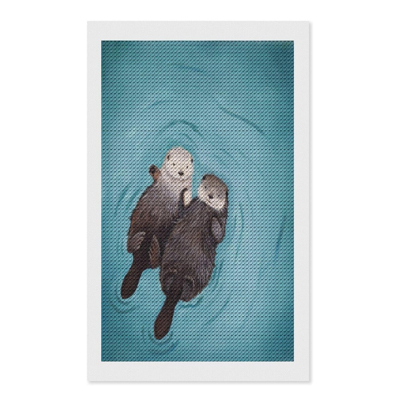 Otters Holding Hands Diamond Art Kits for Adult Round Full Drill Diamond Dots Paintings for Beginner Picture Art DIY Diamond Painting Kits 5D Diamond Art Painting for Home Wall Decor 12"x20"