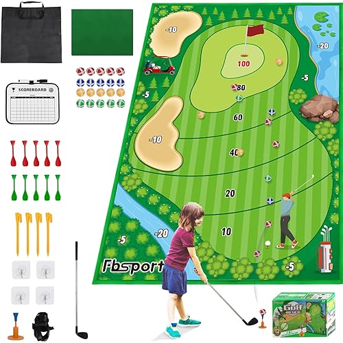 FBSPORT Golf Chipping Game Mat Set, Golf Hitting Training Mat Practice Outdoor Indoor for Adults Family Kids Outdoor Play Equipment, Stick Chip Golf Backyard Games