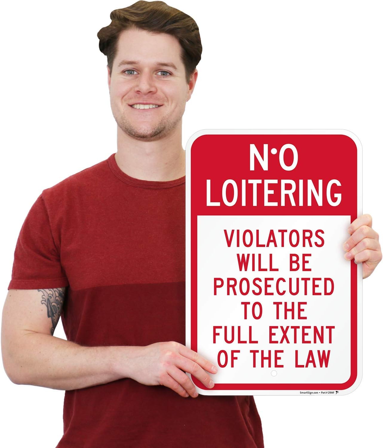 SmartSign - K-7044-AL-12x18 "No Loitering - Violators Will Be Prosecuted" Sign | 12" x 18" Aluminum Red on White