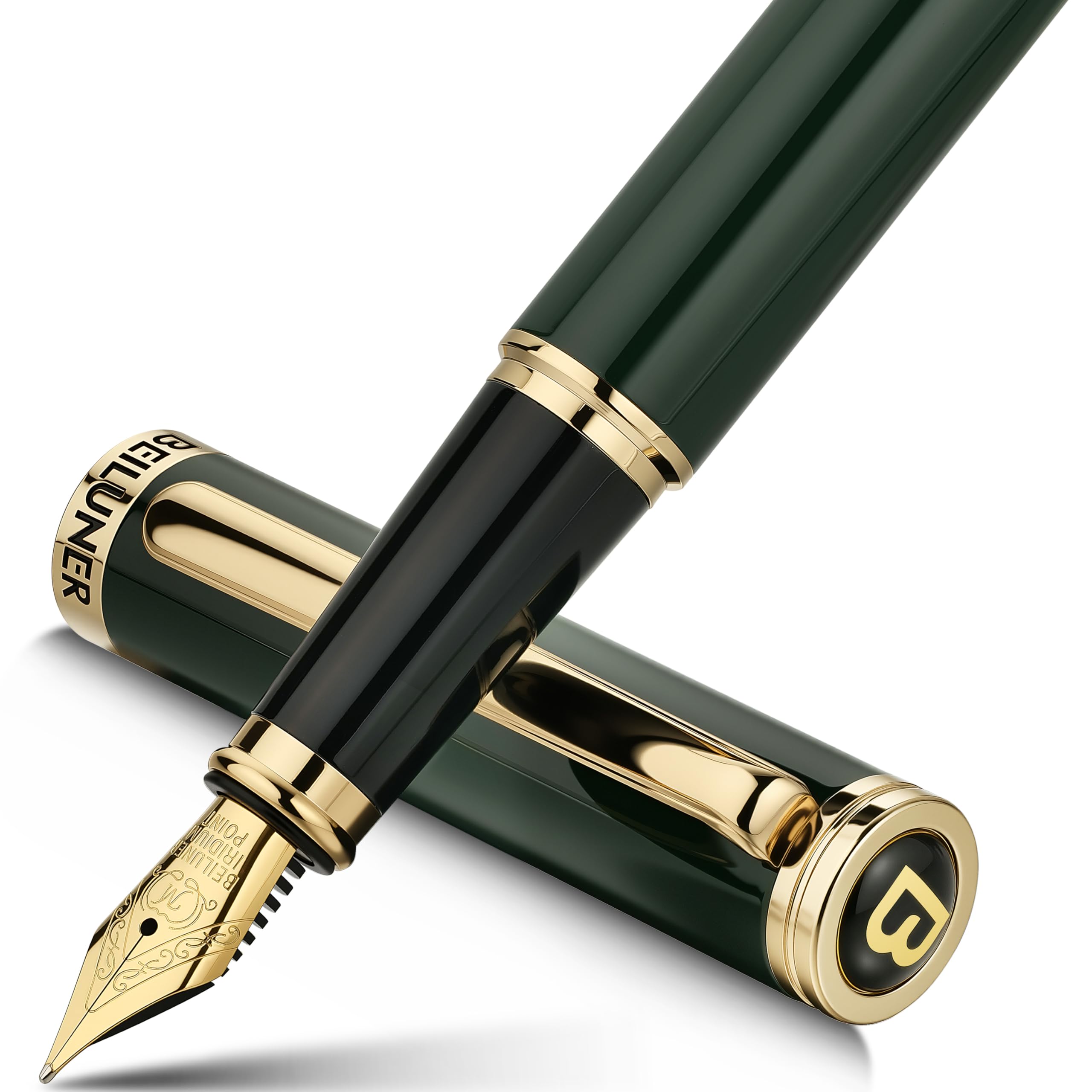 BEILUNERRacing Green Fountain Pen,Stunning Luxury Pens with 24K Gold Finish, Gorgeous 24K Gilded Nib(Medium), Fancy Pen Gift for Men&Women -Ink Converter-Christmas, Office,Fancy,Nice Pen for Writing