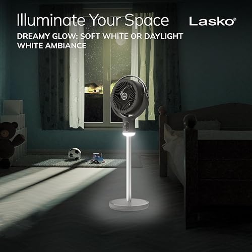 Miniatura 10 de Lasko Whirlwind - Ventilador de pedestal de movimiento orbital con tecnología WhisperForce DC, flujo de aire de 25 piess, 25 dBA, luz nocturna,